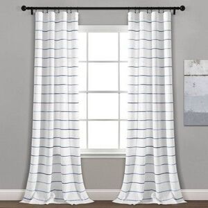 Striped Window Curtain Panels - White with Blue Accent